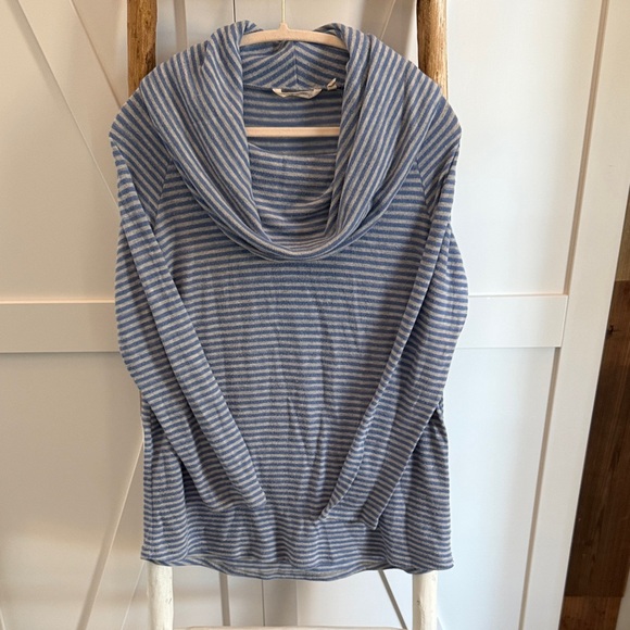 Soft Surroundings Sweaters - Soft Surroundings Blue and White Striped Cowl Neck Sweater